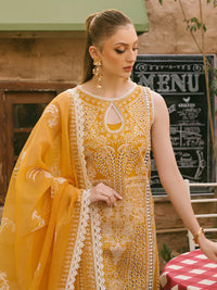MAHNUR - 3PC LAWN CHIKAANKARI EMBROIDERED SHIRT WITH KHADDI NET EMB DUPATTA AND TROUSER | KF-4704