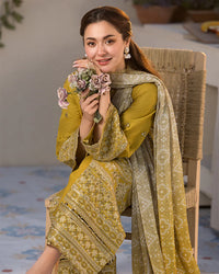 JADE - 3PC LAWN SEQUIN EMBROIDERED SHIRT WITH CHIFFON PRINTED EMB DUPATTA & TROUSER | KF-4528