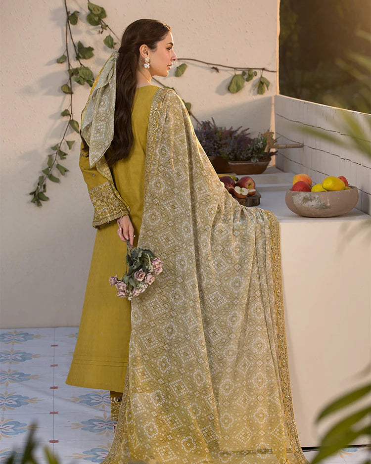 JADE - 3PC LAWN SEQUIN EMBROIDERED SHIRT WITH CHIFFON PRINTED EMB DUPATTA & TROUSER | KF-4528