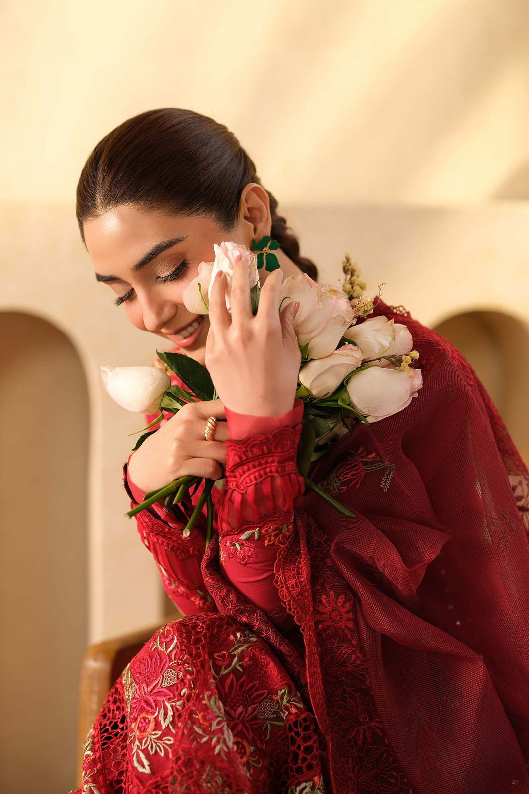 QALAMQAR - 3PC LAWN EMBROIDERED SHIRT WITH KHADDI NET EMBROIDERED DUPATTA AND TROUSER | KF-4709