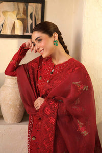 QALAMQAR - 3PC LAWN EMBROIDERED SHIRT WITH KHADDI NET EMBROIDERED DUPATTA AND TROUSER | KF-4709