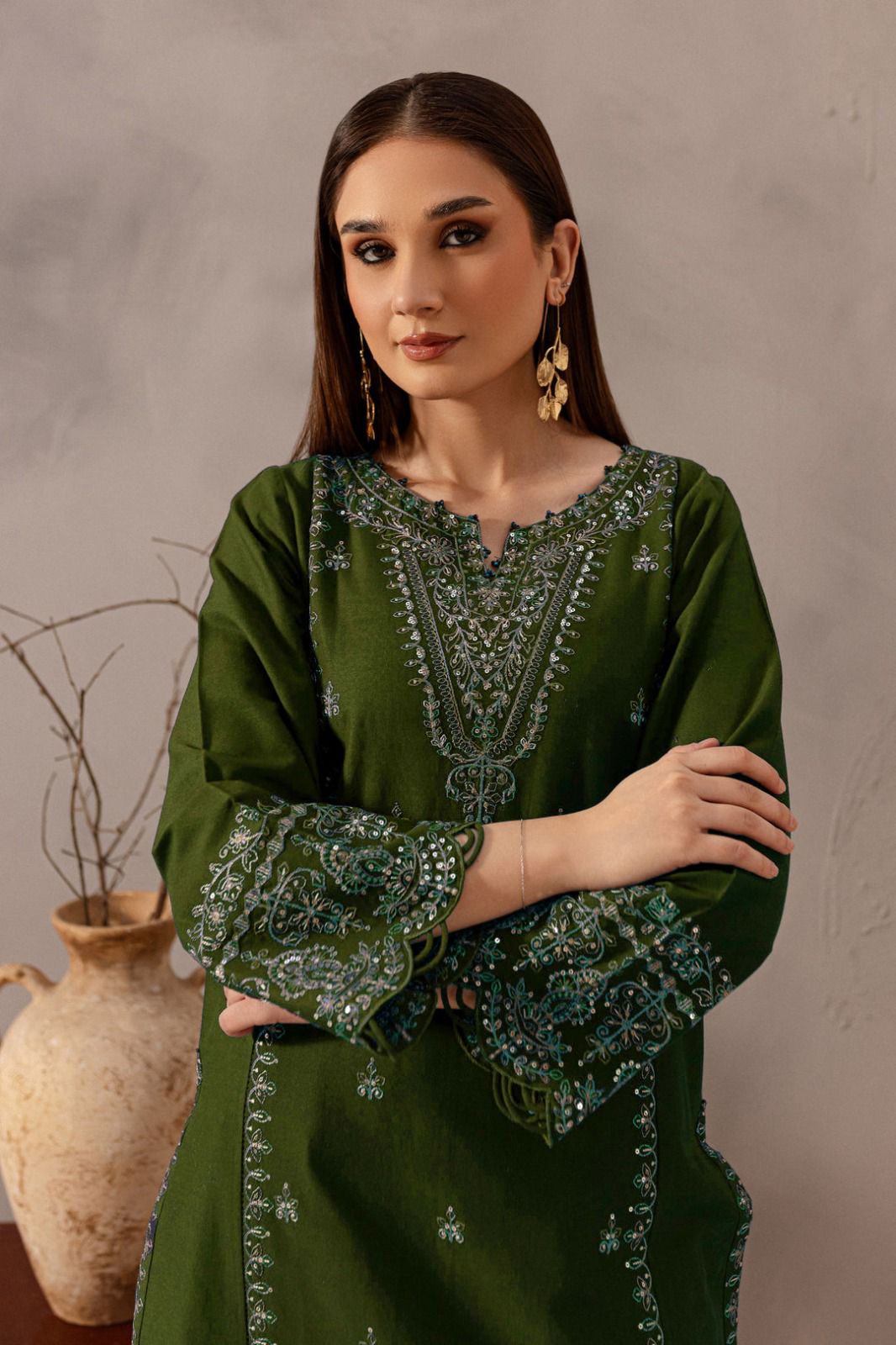 URGE - 2PC LAWN SEQUIN EMBROIDERED SHIRT WITH LAWN SEQUIN EMBROIDERED TROUSER | KF-219