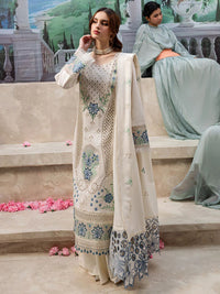 MAHNUR-3PC LAWN LASERCUT EMB SHIRT WITH LAWN LASERCUT EMB DUPATTA & TROUSER | KF-4525