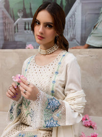 MAHNUR-3PC LAWN LASERCUT EMB SHIRT WITH LAWN LASERCUT EMB DUPATTA & TROUSER | KF-4525