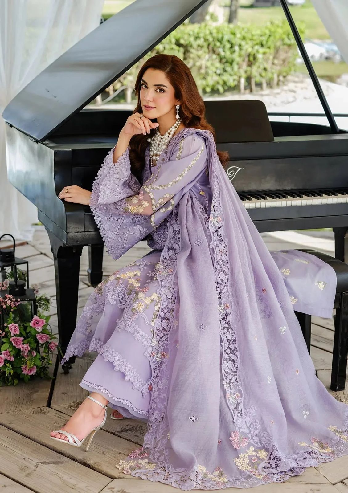 ELAF-3PC LAWN LASERCUTWORK EMBROIDERED SHIRT WITH KHAADI NET EMBROIDERED DUPATTA AND TROUSER | KF-4780