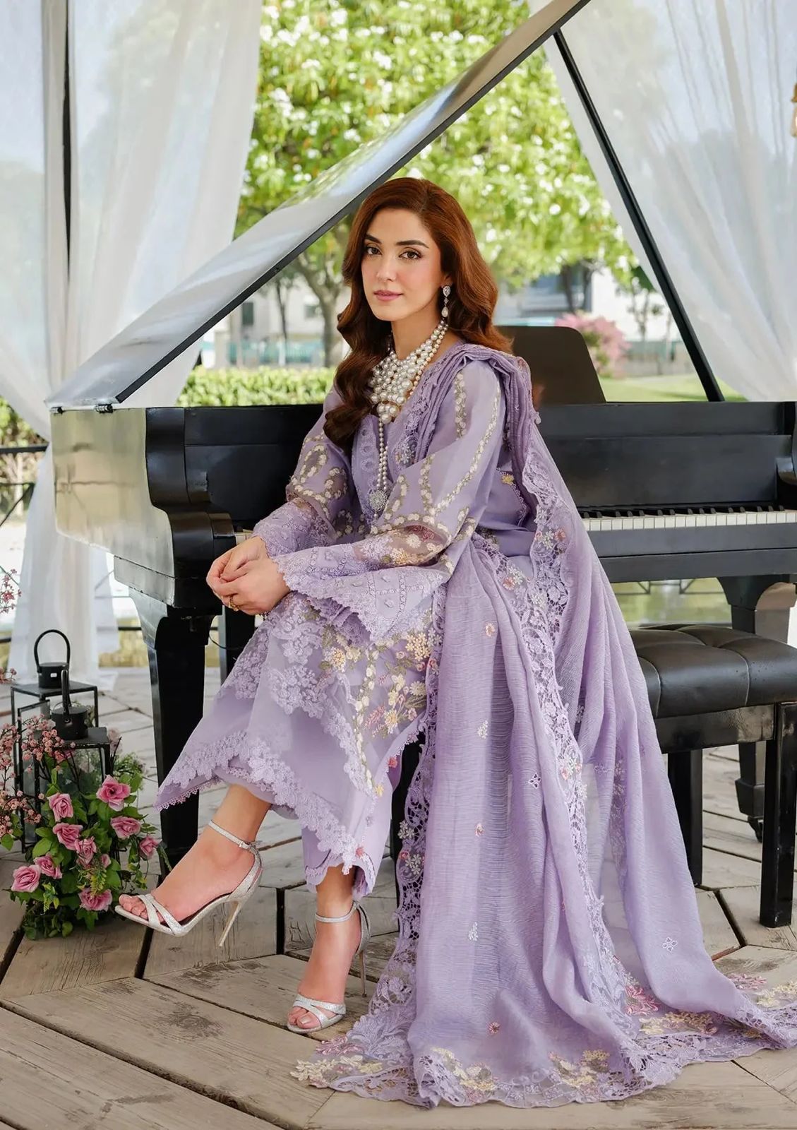 ELAF-3PC LAWN LASERCUTWORK EMBROIDERED SHIRT WITH KHAADI NET EMBROIDERED DUPATTA AND TROUSER | KF-4780