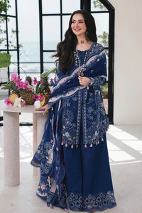 QALAMQAR-3PC LAWN CHIKAN EMBROIDERED SHIRT WITH KHAADI NET EMBROIDERED DUPATTA AND EMB TROUSER - KF 4758
