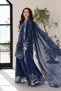 QALAMQAR-3PC LAWN CHIKAN EMBROIDERED SHIRT WITH KHAADI NET EMBROIDERED DUPATTA AND EMB TROUSER - KF 4758