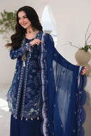 QALAMQAR-3PC LAWN CHIKAN EMBROIDERED SHIRT WITH KHAADI NET EMBROIDERED DUPATTA AND EMB TROUSER - KF 4758