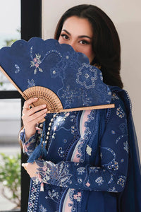 QALAMQAR-3PC LAWN CHIKAN EMBROIDERED SHIRT WITH KHAADI NET EMBROIDERED DUPATTA AND EMB TROUSER - KF 4758