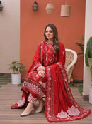 ANEELAS-3PC LAWN CHIKAN EMBROIDERED SHIRT WITH LAWN EMB DUPATTA AND TROUSER | KF-4813