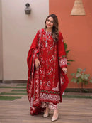 ANEELAS-3PC LAWN CHIKAN EMBROIDERED SHIRT WITH LAWN EMB DUPATTA AND TROUSER | KF-4813