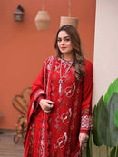 ANEELAS-3PC LAWN CHIKAN EMBROIDERED SHIRT WITH LAWN EMB DUPATTA AND TROUSER | KF-4813