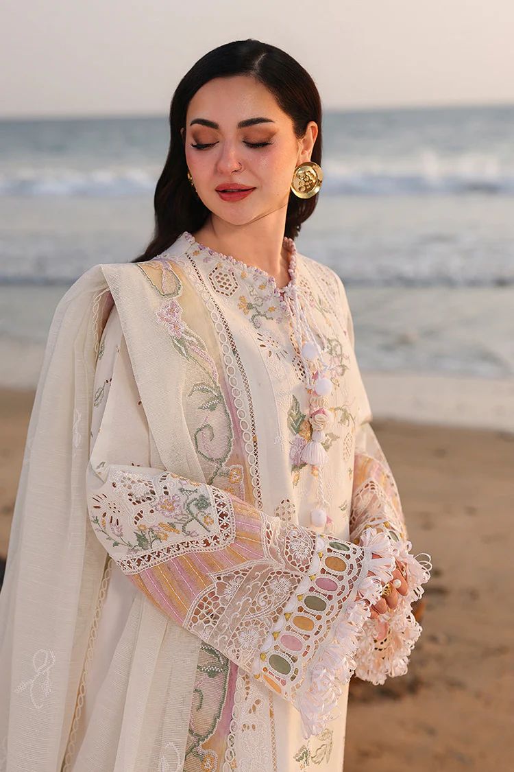 QALAMQAR-3PC LAWN CHIKANKAARI EMBROIDERED SHIRT WITH KHAADI NET EMBROIDERED DUPATTA AND TROUSER | KF-4792