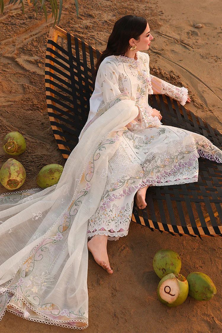 QALAMQAR-3PC LAWN CHIKANKAARI EMBROIDERED SHIRT WITH KHAADI NET EMBROIDERED DUPATTA AND TROUSER | KF-4792