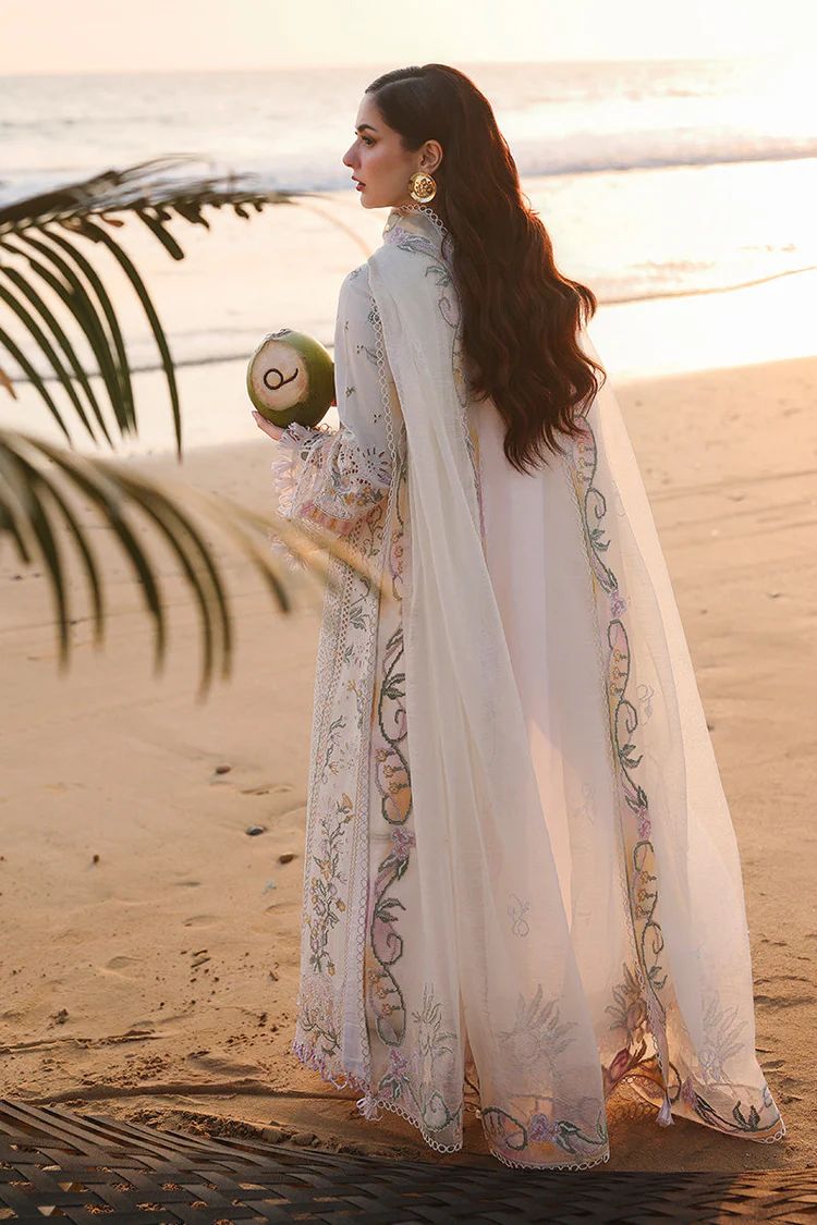 QALAMQAR-3PC LAWN CHIKANKAARI EMBROIDERED SHIRT WITH KHAADI NET EMBROIDERED DUPATTA AND TROUSER | KF-4792
