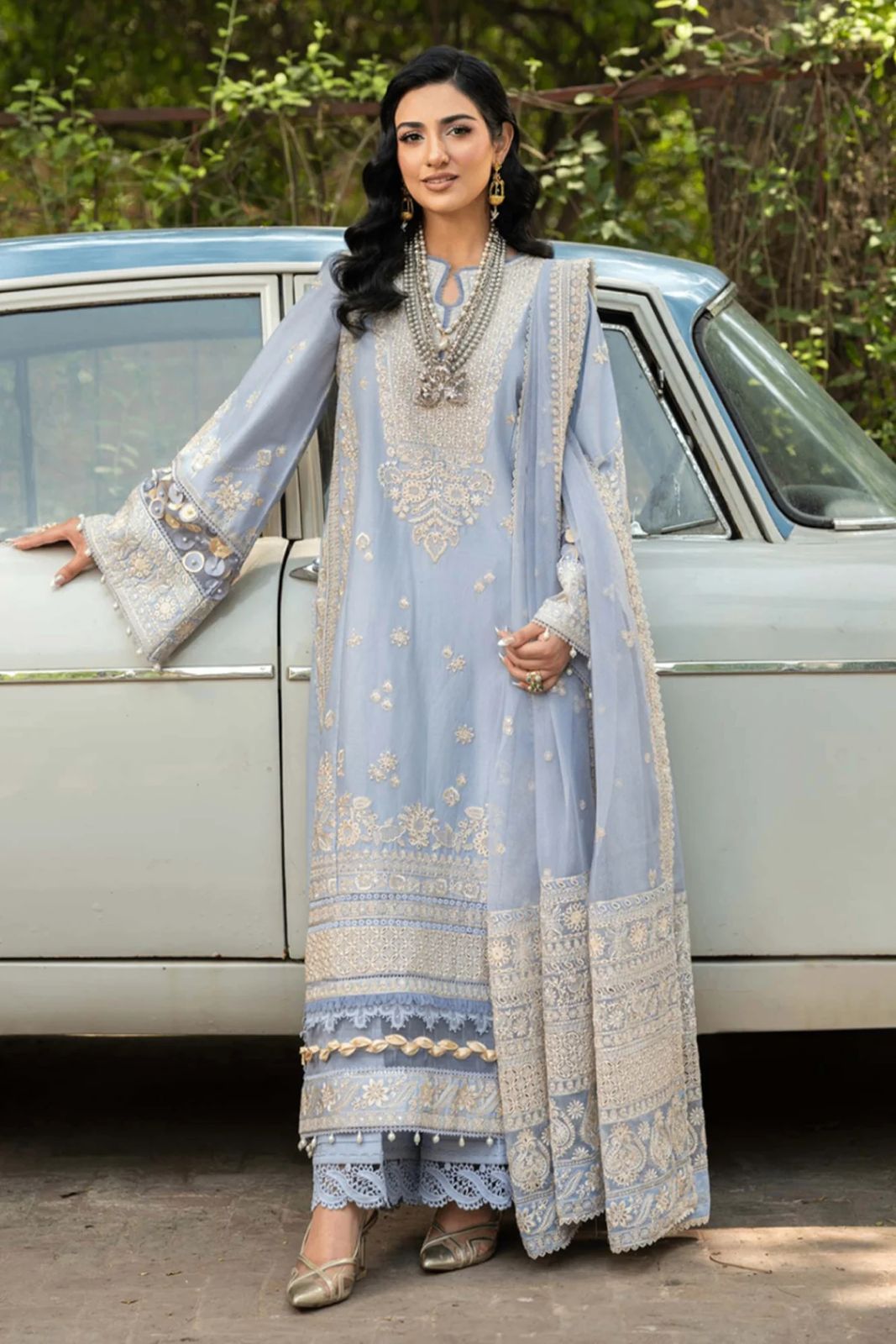 ETHNC-3PC LAWN EMBROIDERED SHIRT WITH ORGANZA EMBROIDERED DUPATTA AND TROUSER | KF-4710