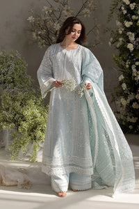 SOBIA NAZIR-3PC LAWN LASERCUTWORK EMBROIDERED SHIRT WITH CHIFFON PRINT EMBROIDERED DUPATTA AND TROUSER | KF-4774
