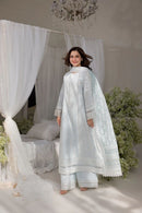SOBIA NAZIR-3PC LAWN LASERCUTWORK EMBROIDERED SHIRT WITH CHIFFON PRINT EMBROIDERED DUPATTA AND TROUSER | KF-4774