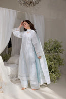 SOBIA NAZIR-3PC LAWN LASERCUTWORK EMBROIDERED SHIRT WITH CHIFFON PRINT EMBROIDERED DUPATTA AND TROUSER | KF-4774