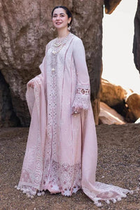 QALAMQAR-3PC LAWN LASERCUTWORK EMBROIDERED SHIRT WITH KHAADI NET EMBROIDERED DUPATTA AND TROUSER | KF-4726