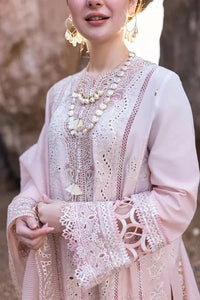 QALAMQAR-3PC LAWN LASERCUTWORK EMBROIDERED SHIRT WITH KHAADI NET EMBROIDERED DUPATTA AND TROUSER | KF-4726