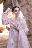 QALAMQAR-3PC LAWN LASERCUTWORK EMBROIDERED SHIRT WITH KHAADI NET EMBROIDERED DUPATTA AND TROUSER | KF-4726