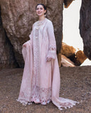 QALAMQAR-3PC LAWN LASERCUTWORK EMBROIDERED SHIRT WITH KHAADI NET EMBROIDERED DUPATTA AND TROUSER | KF-4726