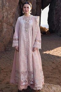QALAMQAR-3PC LAWN LASERCUTWORK EMBROIDERED SHIRT WITH KHAADI NET EMBROIDERED DUPATTA AND TROUSER | KF-4726