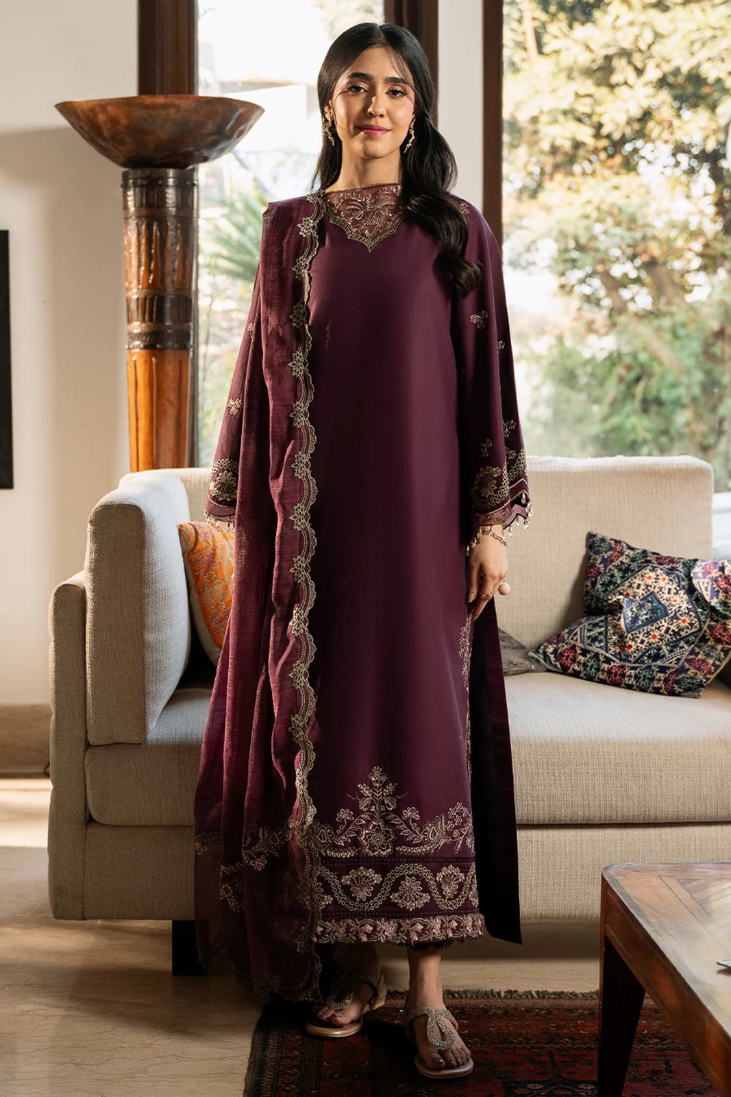 IZEL-3PC LAWN EMBROIDERED SHIRT WITH KHAADI EMBROIDERED DUPATTA & TROUSER | KF-4504