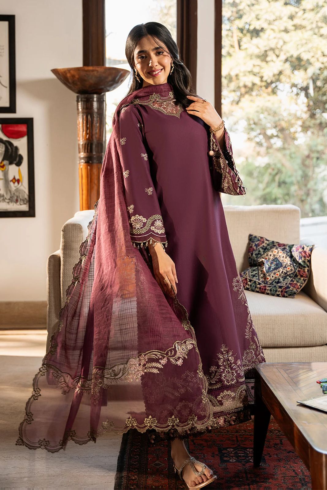 IZEL-3PC LAWN EMBROIDERED SHIRT WITH KHAADI EMBROIDERED DUPATTA & TROUSER | KF-4504