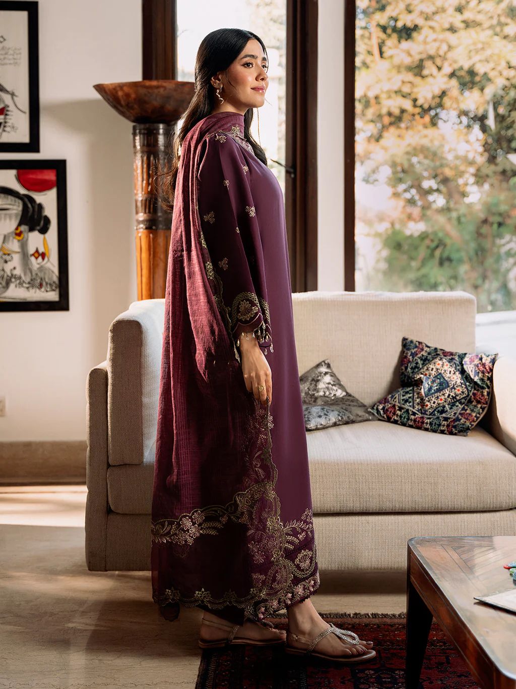 IZEL-3PC LAWN EMBROIDERED SHIRT WITH KHAADI EMBROIDERED DUPATTA & TROUSER | KF-4504
