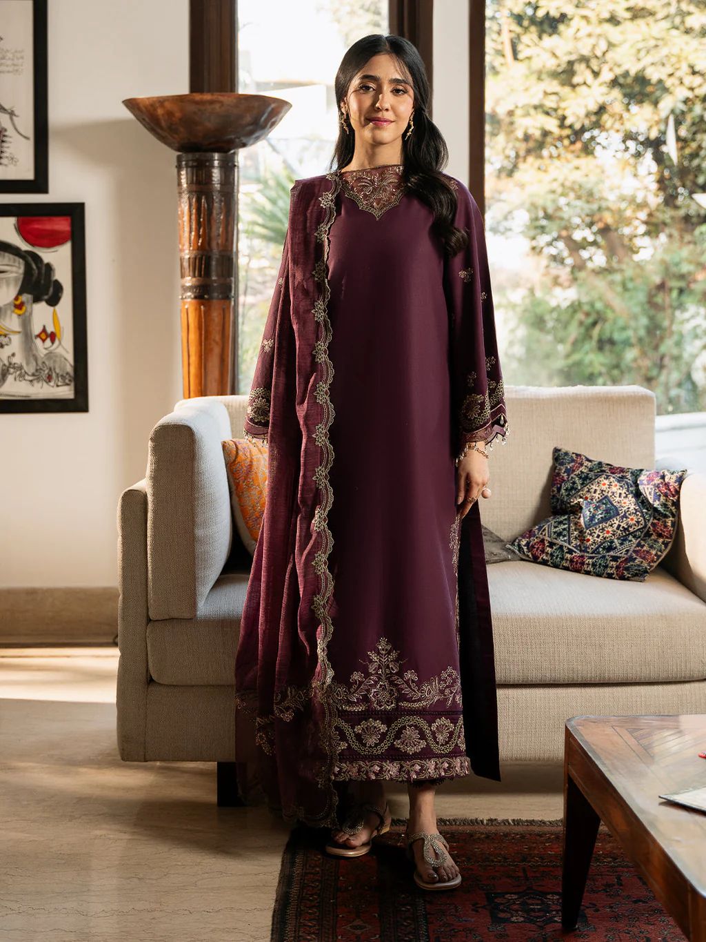IZEL-3PC LAWN EMBROIDERED SHIRT WITH KHAADI EMBROIDERED DUPATTA & TROUSER | KF-4504