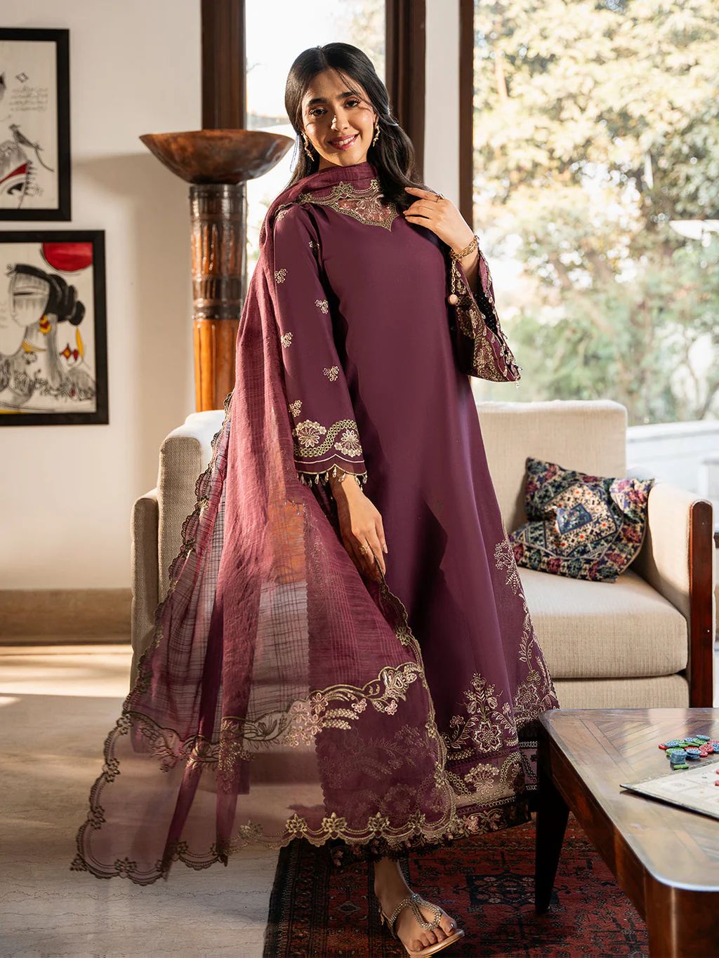 IZEL-3PC LAWN EMBROIDERED SHIRT WITH KHAADI EMBROIDERED DUPATTA & TROUSER | KF-4504