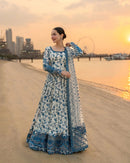 FAIZA SAQLAIN - Jehona - FROCK 3PC LAWN EMBROIDERED SHIRT WITH NET EMBROIDERED DUPATTA AND TROUSER | KF-4847