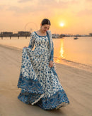 FAIZA SAQLAIN - Jehona - FROCK 3PC LAWN EMBROIDERED SHIRT WITH NET EMBROIDERED DUPATTA AND TROUSER | KF-4847