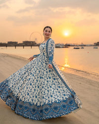 FAIZA SAQLAIN - Jehona - FROCK 3PC LAWN EMBROIDERED SHIRT WITH NET EMBROIDERED DUPATTA AND TROUSER | KF-4847