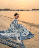FAIZA SAQLAIN - Jehona - FROCK 3PC LAWN EMBROIDERED SHIRT WITH NET EMBROIDERED DUPATTA AND TROUSER | KF-4847