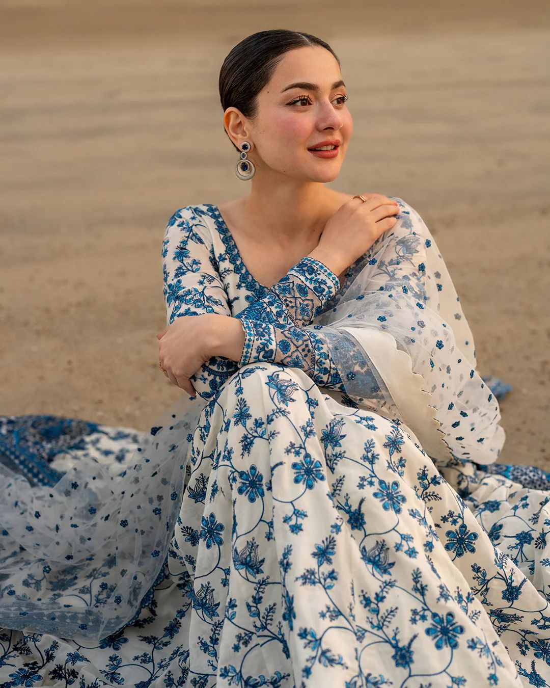 FAIZA SAQLAIN - Jehona - FROCK 3PC LAWN EMBROIDERED SHIRT WITH NET EMBROIDERED DUPATTA AND TROUSER | KF-4847