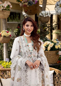 ELAF-3PC LAWN CHIKANKARI EMBROIDERED SHIRT WITH KHAADI NET EMB DUPATTA AND EMB TROUSER | KF-4601 A