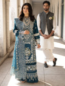 MAHNUR-3PC LAWN EMBROIDERED SHIRT WITH ORGANZA EMBROIDERED DUPATTA AND TROUSER | KF-4609