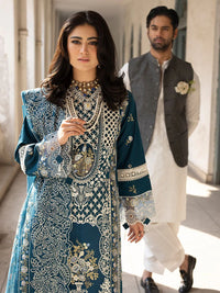 MAHNUR-3PC LAWN EMBROIDERED SHIRT WITH ORGANZA EMBROIDERED DUPATTA AND TROUSER | KF-4609