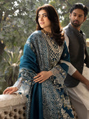 MAHNUR-3PC LAWN EMBROIDERED SHIRT WITH ORGANZA EMBROIDERED DUPATTA AND TROUSER | KF-4609