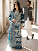 MAHNUR-3PC LAWN EMBROIDERED SHIRT WITH ORGANZA EMBROIDERED DUPATTA AND TROUSER | KF-4609