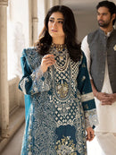 MAHNUR-3PC LAWN EMBROIDERED SHIRT WITH ORGANZA EMBROIDERED DUPATTA AND TROUSER | KF-4609