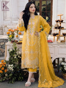 QALAMQAR-3PC LAWN SEQUIN EMBROIDERED SHIRT WITH BAMBER PURE EMB DUPATTA AND PLAIN TROUSER | KF-08