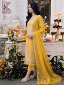 QALAMQAR-3PC LAWN SEQUIN EMBROIDERED SHIRT WITH BAMBER PURE EMB DUPATTA AND PLAIN TROUSER | KF-08