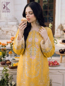 QALAMQAR-3PC LAWN SEQUIN EMBROIDERED SHIRT WITH BAMBER PURE EMB DUPATTA AND PLAIN TROUSER | KF-08