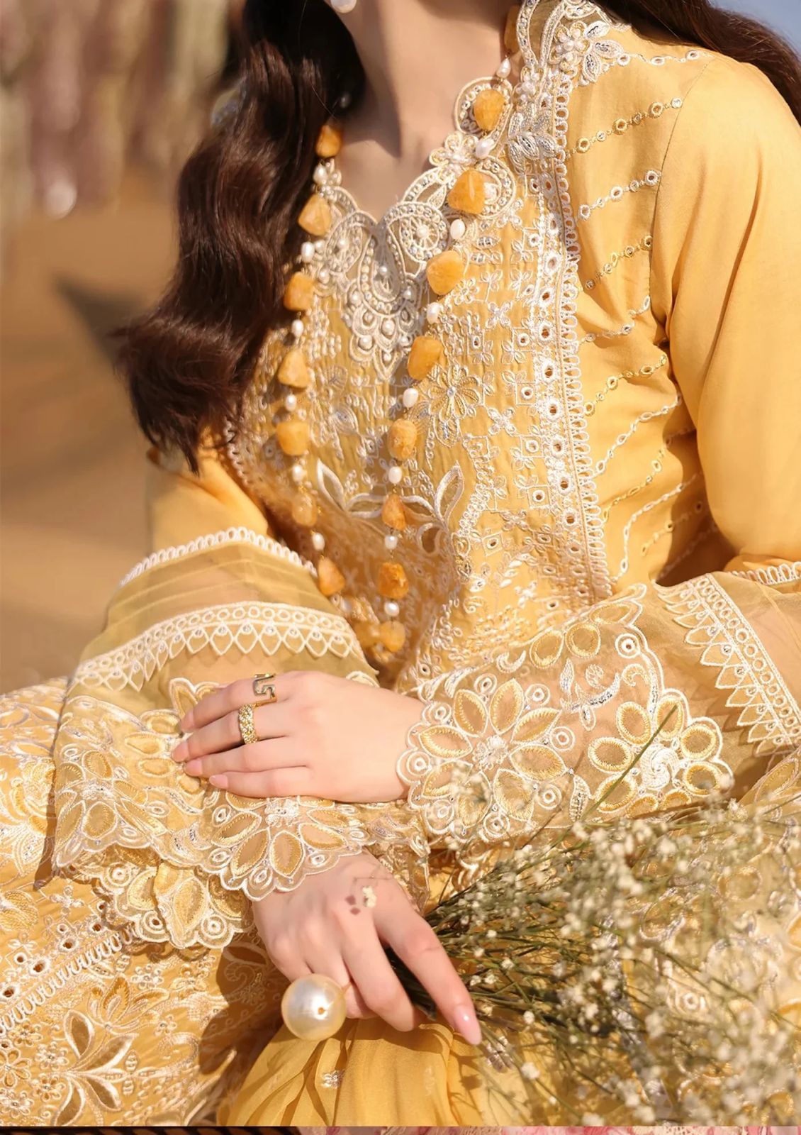 IMROZIA-3PC LAWN CHIKANKARI EMBROIDERED SHIRT WITH KHADDI NET EMB DUPATTA AND EMB TROUSER | KF-4707