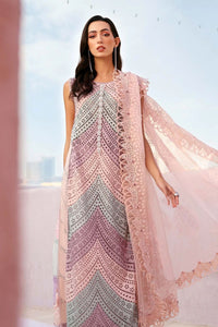 MARIA B-3PC LAWN MULTIPLE SHADES CHIKAN EMBROIDERED SHIRT WITH SELF JACQUARD EMBROIDERED DUPATTA AND EMB TROUSER | KF-4837
